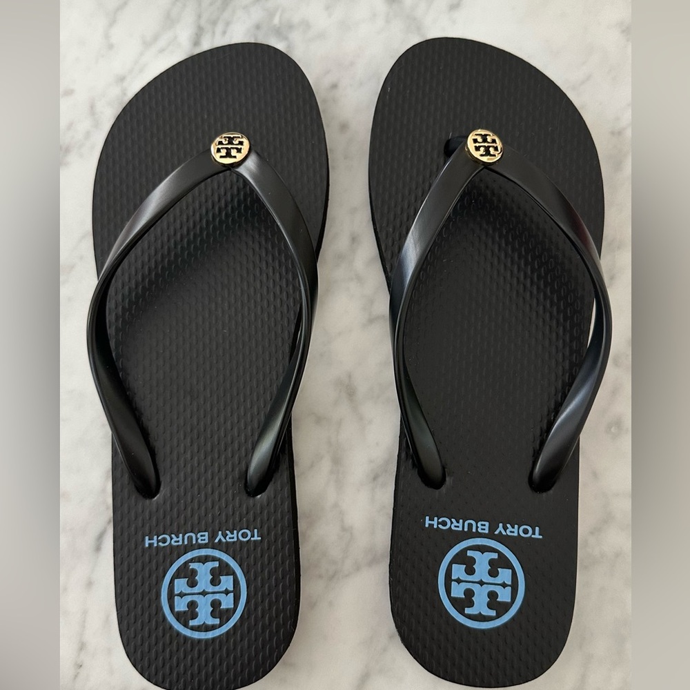 TORY BURCH Thin Black FLIP FLOPS Size 8